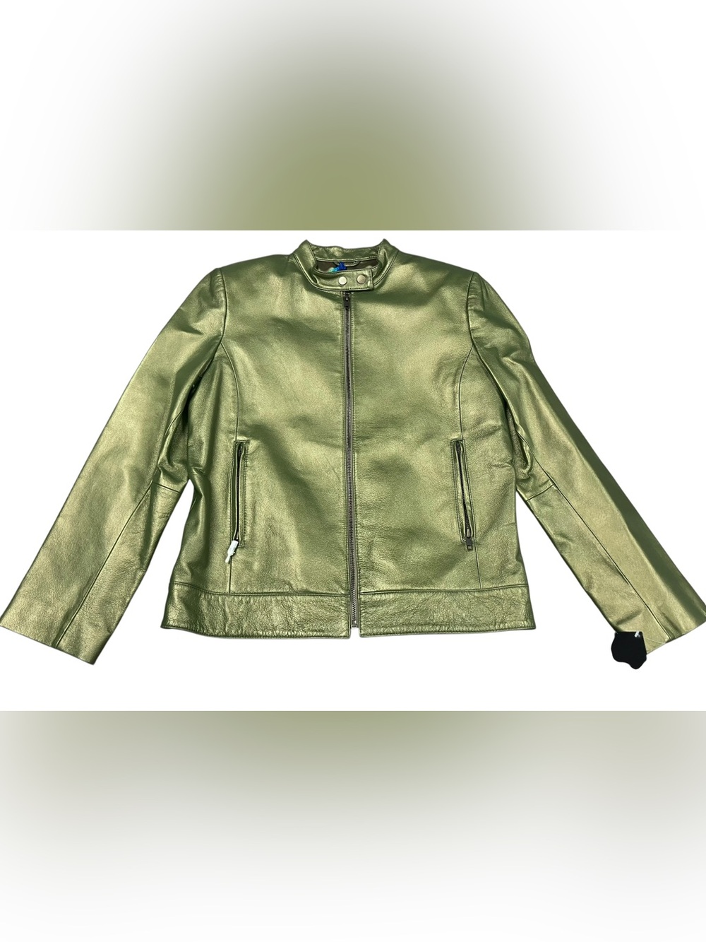 Vintage Terry Lewis Classic Luxuries Metallic Green Leather Zip Moto Jacket